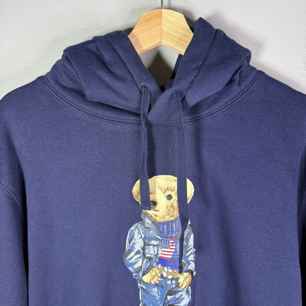 Polo Ralph Lauren Polo Bear Denim Flag Hoodie Men XL Navy Americana Y2K - Picture 4 of 11